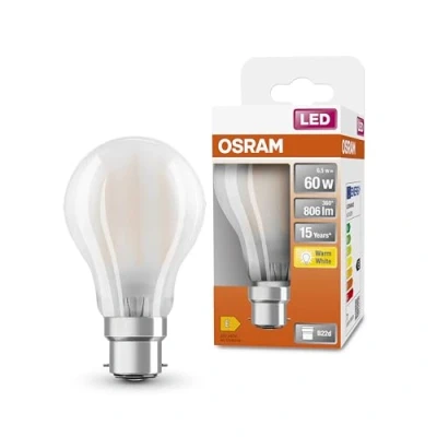 Imagen de OSRAM Lámpara LED A60 de Star para base B22D, forma pera, vidrio mate, 806 lúmenes, blanco cálido (2700k), reemplazo bombillas convencionales 60 W, no dimmables, 1 paquete