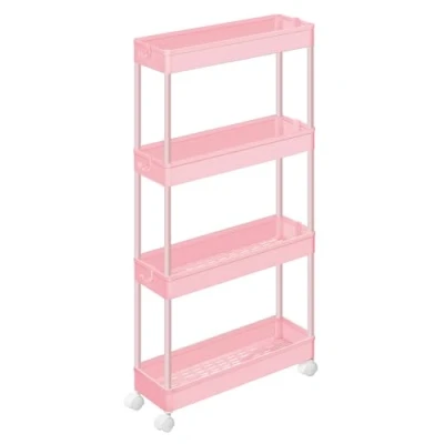 Imagen de SONGMICS Carro de Almacenamiento 4 Niveles, Carrito con Ruedas, Cocina, Ahorro Espacio, para Baño, Oficina, 14,4 x 42 86 cm, Rosa Jalea KSC008R01