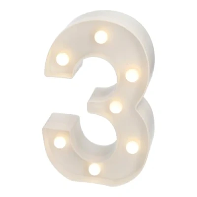 Imagen de JANDEI números luminosos LED, número 3 con luz blanca cálida, luces led decoración y ambiente, nocturna bodas, cumpleaños, escaparates, letras (funcionan pilas)