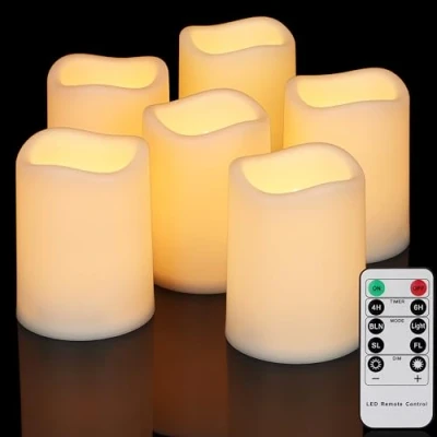 Imagen de FREEPOWER 6 Velas LED Impermeables para Exteriores con Temporizador, Mando a Distancia, Parpadeante, sin Llama, Funciona Pilas, Color Blanco cálido, diámetro 7,5 x 10 cm