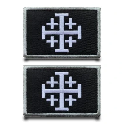 Imagen de 2 Piezas Parche Bandera Insignia Los Cruzados Templarios,Removible Anillo Gancho Militar Bordado Táctico Aplicación para Chaleco Arnés Mochilas Exterior Chaqueta Ropa Bolsos