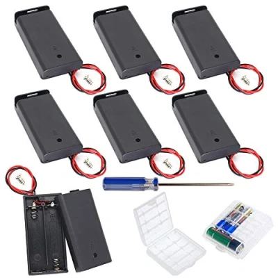 Imagen de GTIWUNG 9Pcs AA 3V batería Titular Caso Caja de Almacenamiento la plástico con Interruptor ON/Off, DIY 2 x Pila Doble, Portapilas Cables