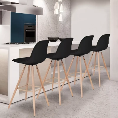 Imagen de IDMarket  Juego de 4 taburetes bar Sara, negro