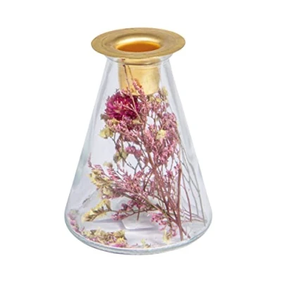Imagen de Rayher Portavelas cristal con flores secas, cónico 12,5x8 ø cm, para velas largas, 46697000