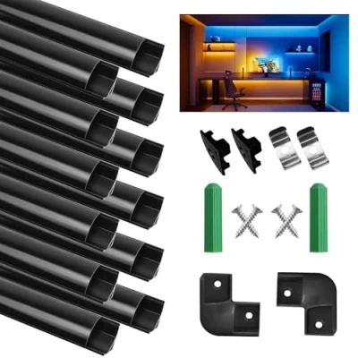 Imagen de SENXINGYAN Perfil de Aluminio, 12 x 1M V Form, con Tapa Transparente Negra, Extremo, Conector en ángulo Recto y Clip Montaje Metálico 90 , para Tira LED