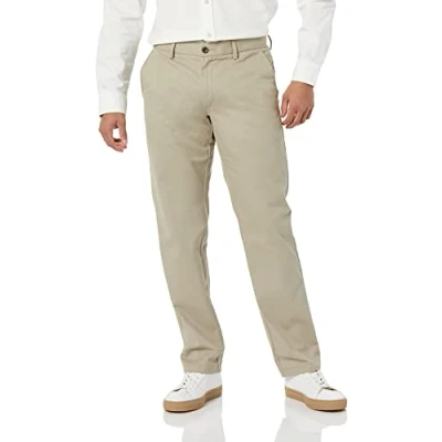 Imagen de Amazon Essentials Pantalón Chino sin Pinzas Antiarrugas de Ajuste Recto Hombre, Marrón Caqui, 40W / 34L