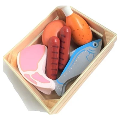 Imagen de Fun World Toys Juego de alimentos madera para jugar Caja ensalada verduras saludables/caja carne sin (caja verduras)