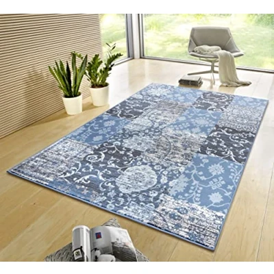 Imagen de HANSE Home Gloria Alfombra 80 x 150 cm de salón Multicolor Moderna Terciopelo para Dormitorio, Pasillo, Comedor, habitación los niños, salón, Cocina, Azul Cielo