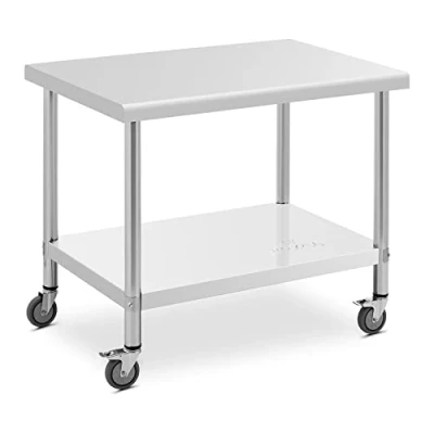 Imagen de Royal Catering RCAT 100/70 W Mesa de trabajo con ruedas (70 x 100 cm, capacidad carga 155 kg, y ruedas)
