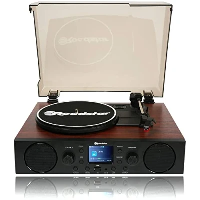 Imagen de Roadstar TTR 8850ED+BT Tocadiscos de Vinilo 33/45/78 RPM, Radio FM/Dab+/RDS, Bluetooth, Puerto USB/Tarjeta SD, Equipo Música Hi Fi Altavoces Integrados, Mando a Distancia, Vintage, Madera