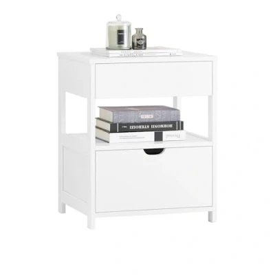 Imagen de SoBuy Mesita de Noche Dormitorio Mesa Auxiliar con 2 Cajones Blanco L45cm x H56cm P38cm FRG258 II W ES