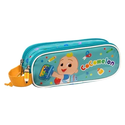 Imagen de Safta COCOMELON Back to Class Portatodo Doble Fácil Limpieza, Estuche Infantil, Niño, Ideal para Niños de 5 a 14 Años, Cómodo y Versátil, Calidad Resistencia, 21x6x8 cm, Color Azul claro