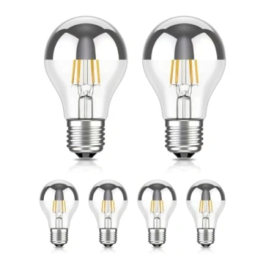 Imagen de ledscom.de 6 piezas bombilla LED E27, A60, blanco cálido (2700 K), 4,1 W, 461lm, espejo de cabeza (plateado)