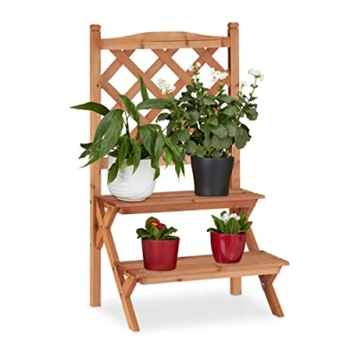 Imagen de Relaxdays Soporte Plantas con 2 Niveles, Madera, Natural, 89 x 51,5 40,5 cm