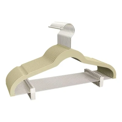 Imagen de COM FORT HOUSE Percha Terciopelo con Pinzas Color Beige Antideslizantes y Resistentes Perchas para Ropa Ideal Chaquetas, Pantalones o Blusas 12 Unidades