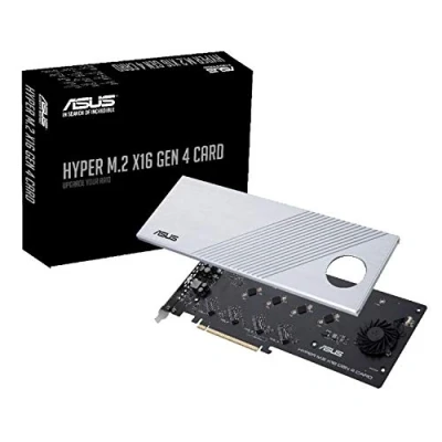 Imagen de ASUS Tarjeta de expansión Hyper M.2 X16 PCIe 4.0 X4 soporta 4 NVMe (2242/2260/2280/22110) hasta 256 Gbps para AMD 3rd Ryzen sTRX40, Enchufe AM4 e Intel VROC Raid
