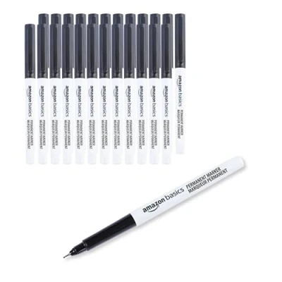 Imagen de Amazon Basics Rotuladores permanentes con punta ultrafina, negro, paquete de 24