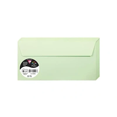 Imagen de Clairefontaine 120020C Paquete de 50 Sobres Autoadhesivos Formato DL 11x22cm 120g/m² Color Verde Invitación a Eventos y Correspondencia Gama Pollen Papel Premium