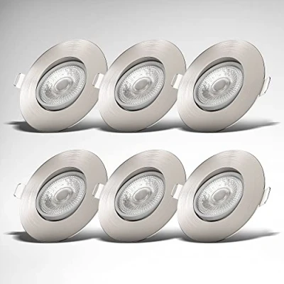 Imagen de B.K.Licht I Juego de 6 luces LED empotradas Giratorio Ultra plano 24mm Ø90mm Níquel mate placas 4,9W 480 Lumen 3.000K blanco cálido IP23 Foco empotrado