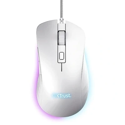 Imagen de Trust Gaming GXT 924W Ybar+ Ratón Gaming, 25600 dpi, 50% Plástico Reciclado, Captor 25K, Iluminación LED RGB, 6 Botones Programables, Mouse Gamer con Cable USB para PC/Portátil Blanco