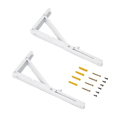Imagen de Emuca Soportes plegables para estante, 403mm, Lote de 2 escuadras abatibles, carga máx. 60kg, Pintado blanco, Acero