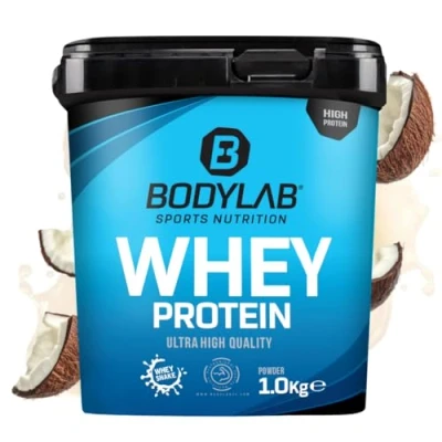 Imagen de Bodylab24 Whey Protein Powder Coco 1kg, polvo rico en proteína para músculos más fuertes, la de suero puede promover construcción músculo, con 80% proteína, sin aspartamo