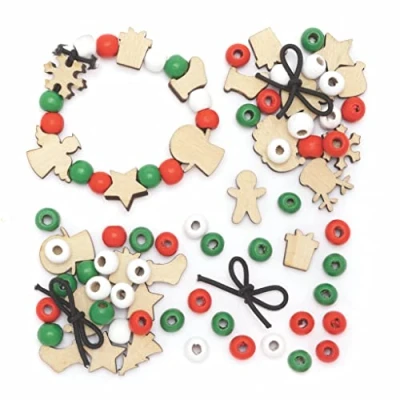Imagen de Baker Ross FC114 Kits Brazaletes con Dijes de Navidad Madera Paquete 3, Perfectos para la Fabricación Joyas Niños, Actividades Artesanales o Fiestas Cumpleaños