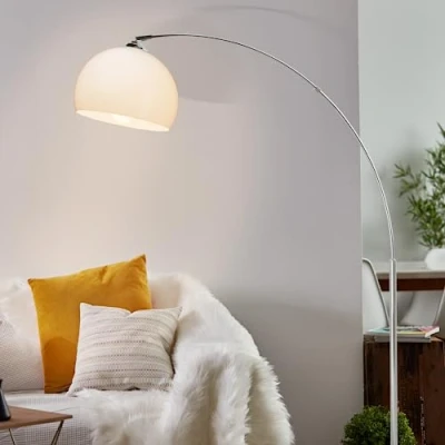 Imagen de Lightbox Bogenlampe 1,66 m Höhe, Ø 27 cm dekorative Stehleuchte mit schwenkbarem Kopf &amp; Fuss Druck Schalter E27 Fassung Wohnzimmer Lese Lampe aus Metall/Kunststoff in Chrom/Weiß