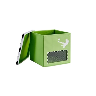 Imagen de Love IT Store Caja de almacenamiento fútbol con tapa para estantería Kallax tela, reforzada madera, color verde red portería 33 x cm