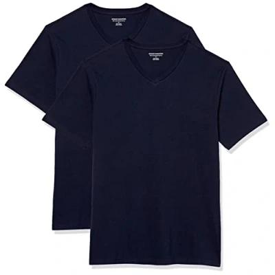 Imagen de Amazon Essentials Camisetas de manga corta con cuello pico y corte ajustado Hombre, Pack 2, Azul Marino, XL