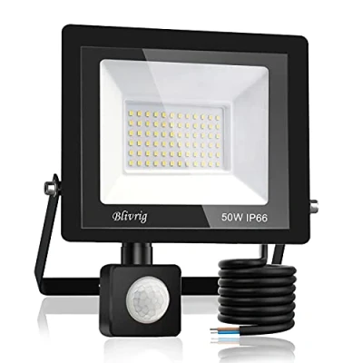 Imagen de Blivrig 50W Focos LED Exterior con Sensor de Movimiento Blanco Frio 6500K, 5000LM Brillante Foco Luces Detector IP66 Impermeable, Iluminación Seguridad para Garaje, Patio, Terraza