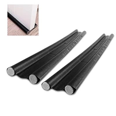 Imagen de Gvolatee 2 piezas Burlete Puerta Doble Aislamiento 96 cm, Burletes Puertas Prevenir Polvo, Insectos, Viento, Acústico, Negro, Espuma Algodón Gris Puede Cortar a Medida Apropiado
