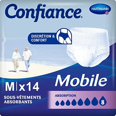 Imagen de Confiance® Mobile Slips absorbentes para hombres y mujeres Nivel de absorción = 8 gotas (fugas orina importante) Discretos eficaces pH neutro a la piel Talla M 14 unidades