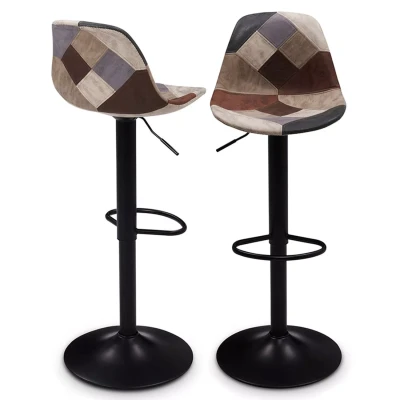 Imagen de IDMarket Juego de 2 taburetes bar Karl Design patchworks marrón, gris y beige, pie negro