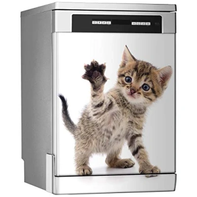 Imagen de MEGADECOR DECORATE YOUR HOME Vinilo Decorativo para Lavavajillas, Medidas Estandar 67 cm x 76 cm, Gatito Saludando