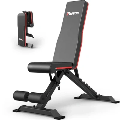 Imagen de PASYOU banco de pesas plegable con posiciones ajustables 9 x 4 3 cm, multi inclinado como abdominal y espalda para el hogar, carga máxima 318 kg