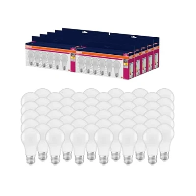 Imagen de OSRAM LED Star VALUE A60, paquete de 60 bombillas, reemplaza bombillas incandescentes tradicionales 60W, blanco cálido (2700K), 8W, casquillo E27, mate, no regulable