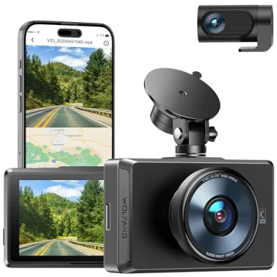 Imagen de WOLFANG Dashcam Cámara de Coche, 4K Doble WiFi Dashcam, Control App, WDR, Super Visión Nocturna,GPS, 3&quot; IPS Touch Screen, Gran Angular 170, Sensor G,Monitor Aparcamiento 24H, Grabación Bucle