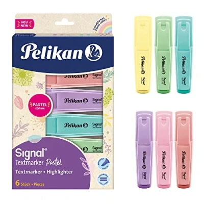 Imagen de Pelikan Signal Pastel, Subrayadores de Colores Surtidos, a Base Agua, Lavables, Aptos Para el Contacto con la Piel, Paquete 6