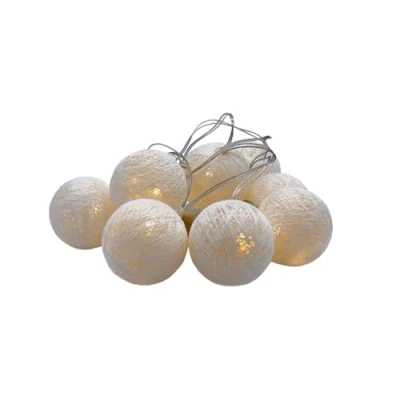 Imagen de Spetebo Cadena de luces LED con 10 bolas Raphia, color blanco, iluminación decorativa algodón, decoración mesa, luz ambiente