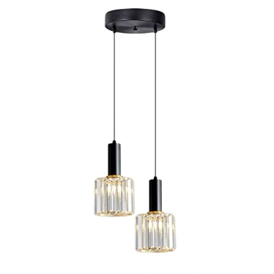 Imagen de XIRYTU H Mini Cristal Moderno Lámpara Colgante para Cocina Isla Comedor Dormitorio,Base Negro de Techo Luz (2 luces)