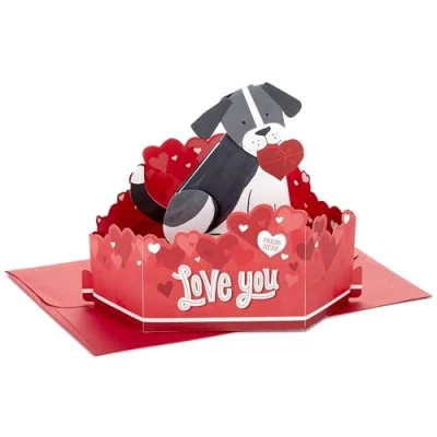 Imagen de Hallmark Paper Wonder Tarjeta de aniversario desplegable con sonido y movimiento (perro) para cumpleaños romántico, día la madre, del padre, amor, San Valentín