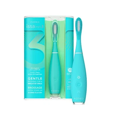 Imagen de FOREO ISSA mini 3 Summer Sky, Cepillo de dientes sónico 4 en 1, filamentos silicona y polímero PBT, cabezal cepillado remplazable para 6 meses, 265 usos por carga USB, garantía 2 años