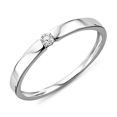 Imagen de Miore Anillo solitario de compromiso en oro blanco 9 quilates 375/1000 con diamante natural talla brillante 0,05