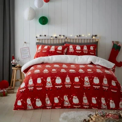 Imagen de Bedlam Funda de edredón Forro Polar con diseño Oso Peluche navideño, tamaño Individual (140 x 200 cm), Papá Noel Dibujos Animados, Ropa Cama Navidad