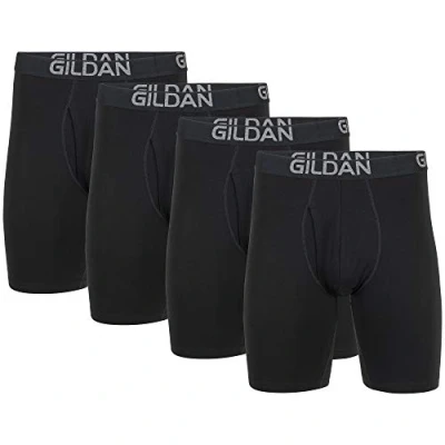 Imagen de Gildan Cotton Stretch Boxer Brief, Multipack Ropa Interior de Hombres, Hollín Negro (Paquete 4, Pierna Larga), L (Pack 4)