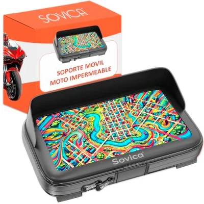 Imagen de Soporte movil Moto Bicicleta Impermeable sujeciones y Cremallera reforzadas Funda con Visera Valida para Smartphones de hasta 7.6&quot; Compatible Todo Tipo manillares Negro