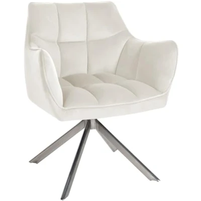 Imagen de CLP Silla De Comedor Swing En Terciopelo Acolchada I Salón Giratoria con Base Metálica &amp; Reposabrazos, Color:Crema, Color del Marco:Acero Inoxidable
