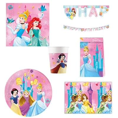 Imagen de Procos DY10273862 Princess Live your Story Party Set Grande, platos, servilletas, vasos, mantel, bolsas, banderola, decoración de mesa, cumpleaños
