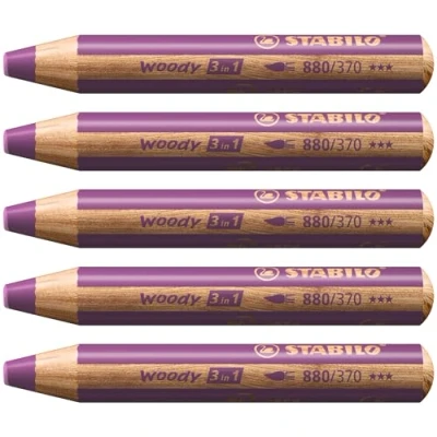 Imagen de Lápiz de Color multitalento STABILO woody 3 en 1 Caja con 5 unidades lila